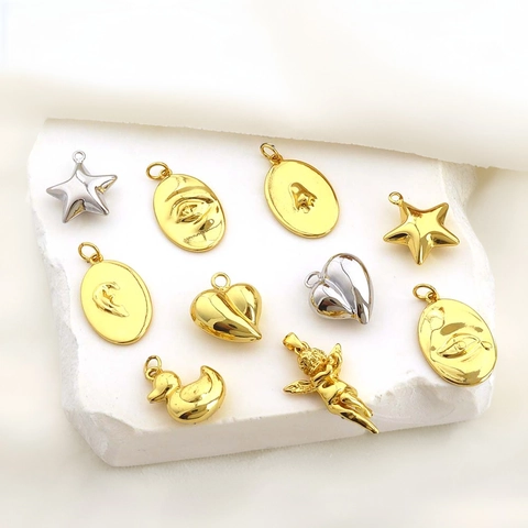 Ciondoli In Rame DIY Per Creazione Gioielli Bracciale Collana Portachiavi Design Cuore Stella Angelo Anatra Occhio