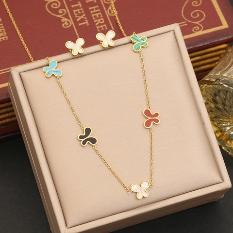 Collana Orecchini Bracciale A Farfalla In Acciaio Inossidabile Colorato Placcato Oro Gioielli Eleganti Per Donne