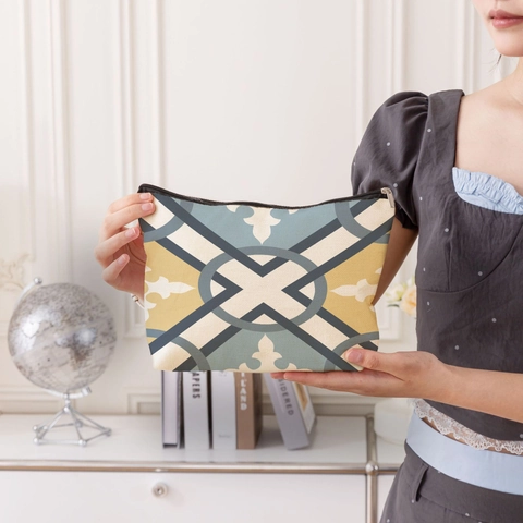 Borsa Da Trucco Con Motivo Geometrico Lino Beauty Case Portatile Per Donna Viaggio Organizer Con Cerniera