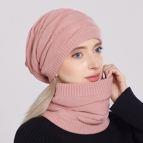 Cappello In Maglia E Scaldacollo Foderato In Pile Caldo Termico Beanie Snood Esterno Per Donne Uomini