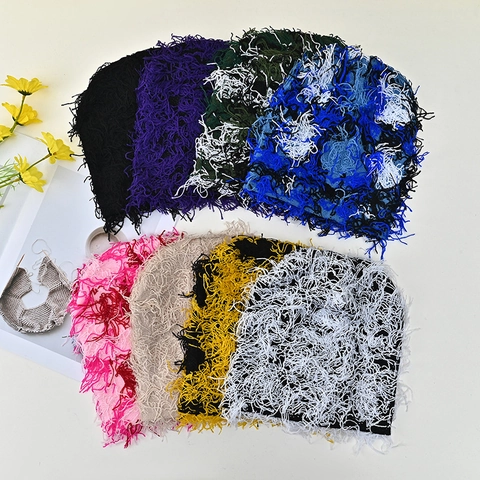 Winter Knit Beanie Hat Fringe Tassel Warm Windproof Streetwear Cool Shaggy Acrylic For Men Women