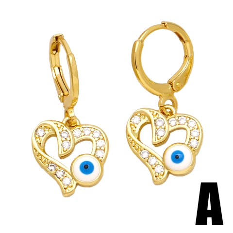 Gold Plated Copper Evil Eye Earrings For Women Personalized Heart Butterfly Zirconia Hoop Dangle Earrings Vintage Jewelry