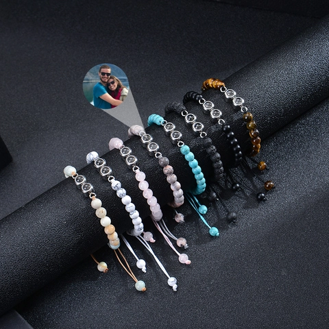 Pulsera De Proyección De Cuentas De Piedra Natural Turquesa Amazonita Lava Ajustable Tejida A Mano Parejas