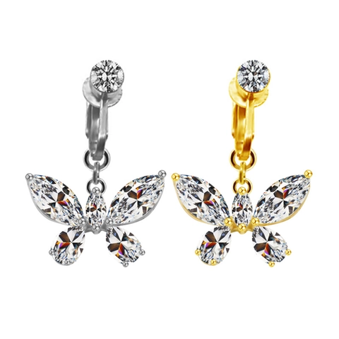 Alloy Strass Navelring Clip Zonder Piercing Vlinder Beer Libel Hartvorm Oorclip Voor Dames Mode Sieraden