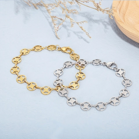 Pulsera De Moneda De Acero Inoxidable Círculo Hueco Geométrico Cadena De Cruz Joyería Retro Minimalista Para Mujeres Niñas Regalo