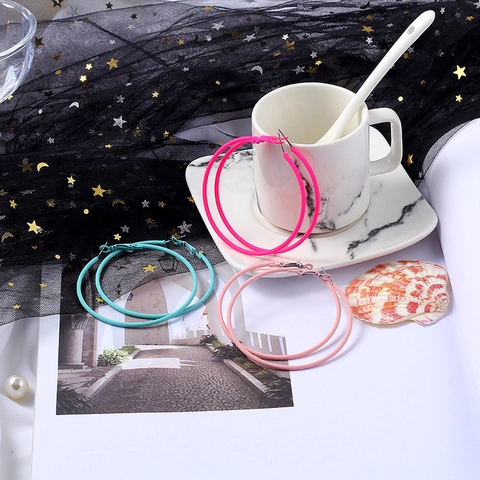 Minimalist Matte Rubberized Paint Large Hoop Earrings For Women Stainless Steel Post Colorful Geometric Circle Hoop Earrings Jewelry