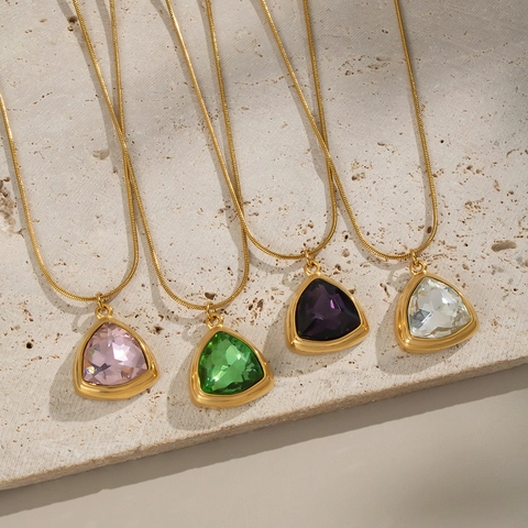 Dreieck Zirkon Anhänger Halskette 18K Vergoldet Edelstahl Wasserdicht Hypoallergen Täglich Eleganter Schmuck Für Damen