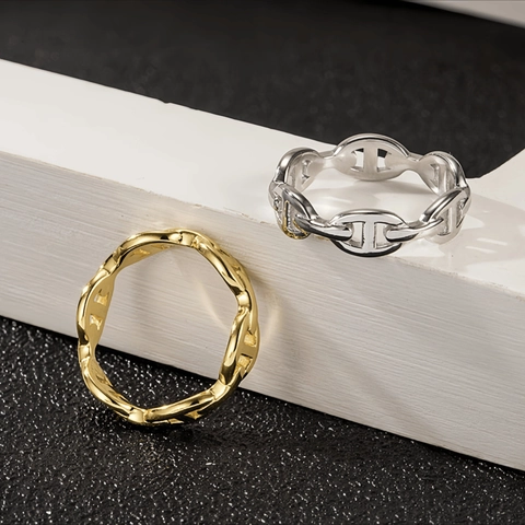 Titanium Stahl Schweinenase Ring Ankerkette Glied Hohl Geometrisch 18K Vergoldet Minimalistischer Ins Stil Schmuck Für Damen