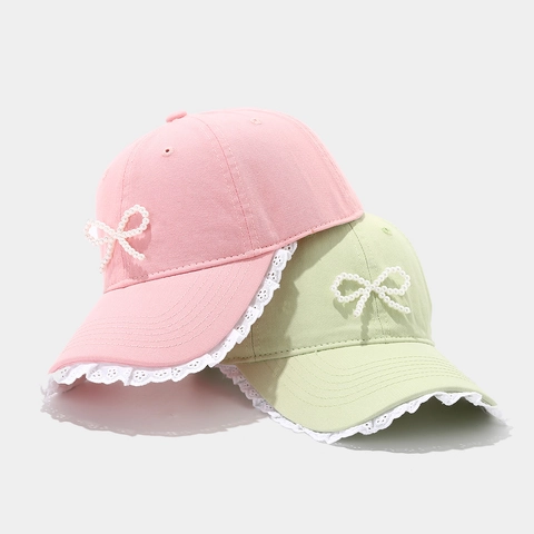 Cappello Da Baseball In Cotone Da Donna Con Bordo In Pizzo E Decorazione Fiocco Di Künstliche Perle Cappello Da Sole