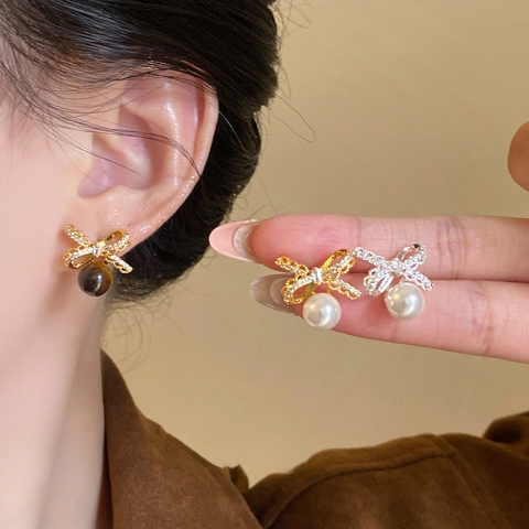 Orecchini Perno Fiocco Placcati Oro 18K Occhio Di Tigre Zircone Vintage Lusso Moda Gioielli Donna