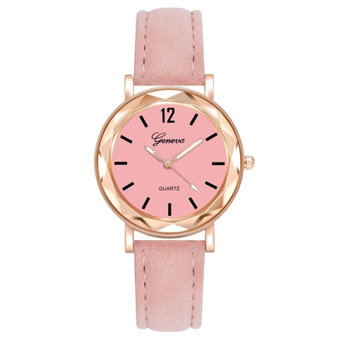 Dames Quartz Horloge Roségoud Kast Gefacetteerd Glas Matte Leren Band Elegante Dames Casual Mode Polshorloge