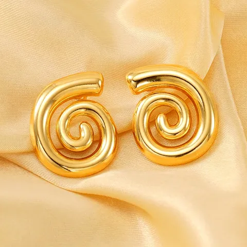 Boucles D'oreilles Puces Spirale En Acier Inoxydable Plaqué Or 18K Femme Minimaliste Escargot Fileté Accessoire De Mode