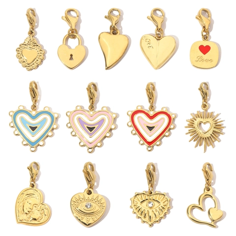 Heart Evil Eye Charms Stainless Steel Enamel Love Mother Child Pendants With Lobster Clasp For DIY Jewelry Making