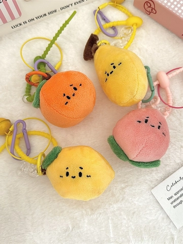 Portachiavi In Peluche Frutta Carina Pesca Limone Arancia Pendente Per Borsa Con Campanellino Cordino Spirale Per Zaino