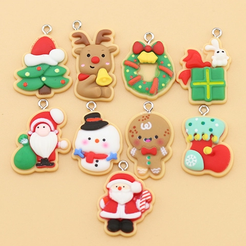 Christmas Charms Resin DIY Jewelry Making Pendants Santa Claus Snowman Gingerbread Man Reindeer For Keychains Necklaces