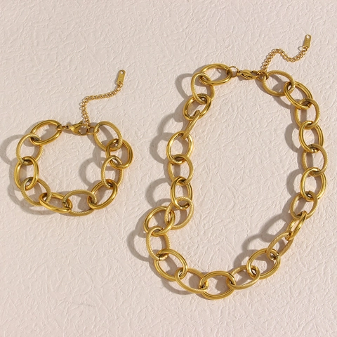 Set di Collana e Bracciale a Catena Grossa in Acciaio Inossidabile Placcato Oro Punk Gioielli Girocollo Geometrici per Donna Regalo