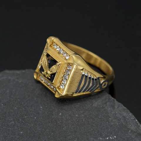 Anello Da Uomo Sigillo Acciaio Inossidabile 316 Aquila Hip Hop Punk Retro Tono Oro Zircone Smalto Gioielli