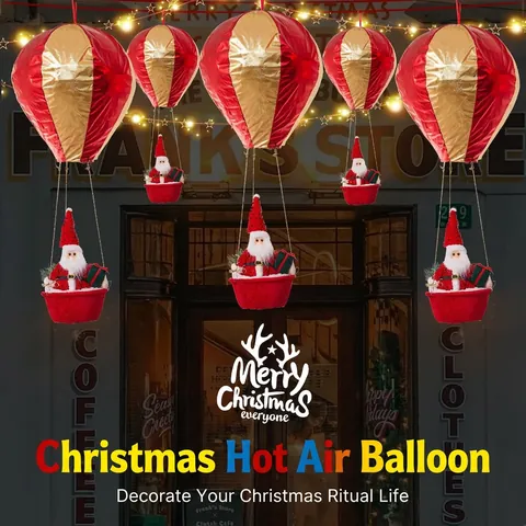 Natale Mongolfiera Babbo Natale Decorazione Sospesa Tessuto Peluche Festivo Soffitto Ornamento Rosso Oro Strisce Classico Vacanze Layout Casa Centro Commerciale Festa