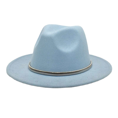 Fedora Hat Wool Felt Wide Brim Jazz Hat With Metal Band Solid Color Elegant Fashion For Men Women