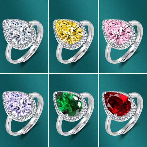 Peergeslepen Zirconia Halo Open Ring Voor Vrouwen Mode Cupronikkel Verstelbare Vingerring Waterdruppel Edelsteen Sieraden