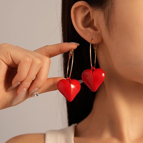 Vintage Heart Pendant Hoop Earrings For Women With Acrylic 3D Heart Alloy Gold Circle And Silver Earring Post