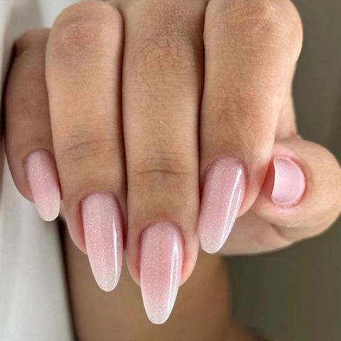 Press On Nails Pink Gradient Almond Shape Glitter Sweet Elegant Artificial False Nails Shimmering Manicure
