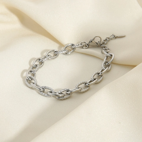 Collana a Catena a Maglie Ovali in Acciaio Inossidabile Bracciale Hip Hop Minimalista Punk Splicing Gioielli Geometrici per Uomo Donna