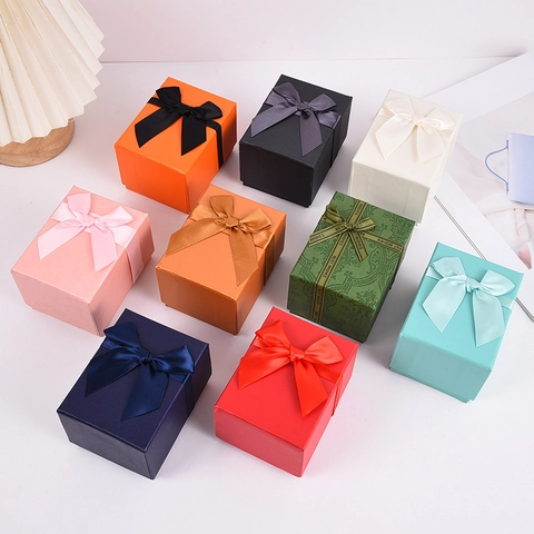 Caja De Embalaje De Joyas Cartón Con Lazo De Cinta Regalo Cuadrada Para Reloj Y Collar Elegante Estuche