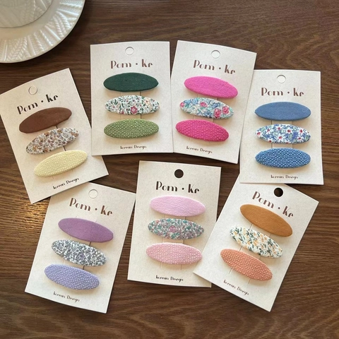 Stoffbezogene Haarklammern Blumenmuster Einfarbig Oval BB Clips Koreanischer Stil Süßer Haarschmuck Für Mädchen
