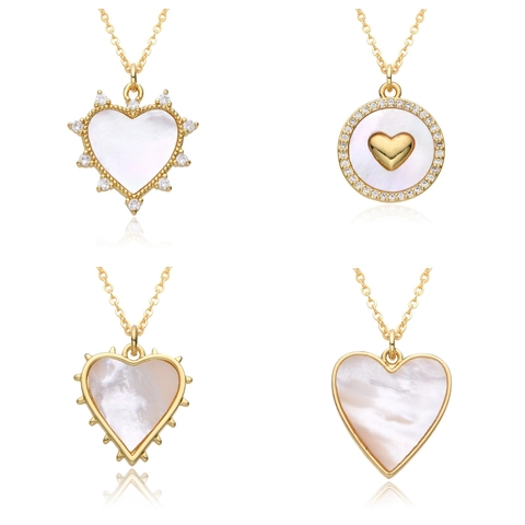 Collier Pendentif Coeur En Cuivre Plaqué Or Avec Nacre Blanche Et Zircon Bijoux Élégants Simples Pour Femmes