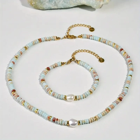 Bijoux De Collier Bracelet Perlé Avec Perle D'eau Douce Pierre Naturelle Shoushan Inox 316L Bohème Femmes