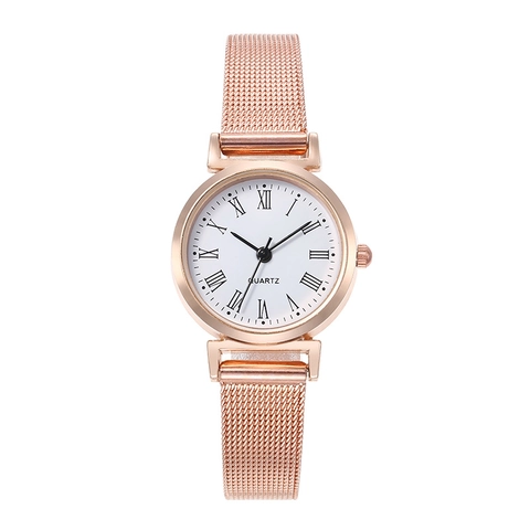 Damen Quarzuhr Kleines Zifferblatt Mesh Armband Legierungsgehäuse Lässige Einfache Analoge Runduhr
