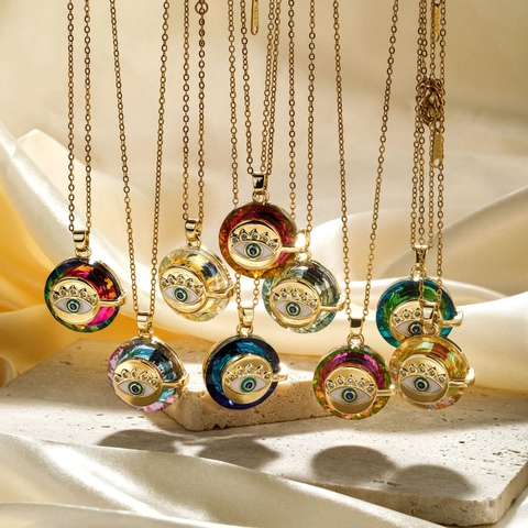 Collana con Pendente Malocchio in Acciaio Inossidabile per Donna Placcata in Oro Tendenza Individualista Zirconia Intarsiata Catena a O