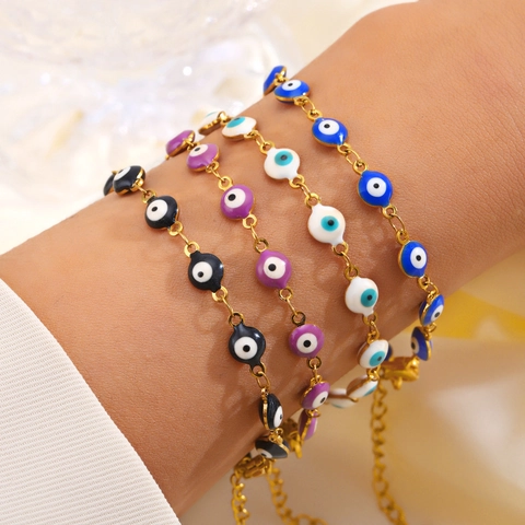 Bracciale Occhio Del Diavolo Acciaio Inossidabile Smalto Nazar Occhio Tondo Perlina Catena Regolabile Gioielli Moda Donna