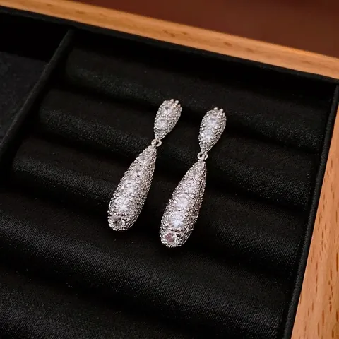 Wassertropfen Ohrringe Kupfer Zirkon Luxus Pave Fassung Mode Frauen Mit 925 Sterling Silber Ohrstecker