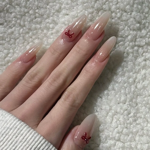 Unghie Finte Fatte a Mano Effetto Occhio Di Gatto Con Sfumatura Decorazioni In Strass E Künstliche Perle Fiocco Manicure Per Donna