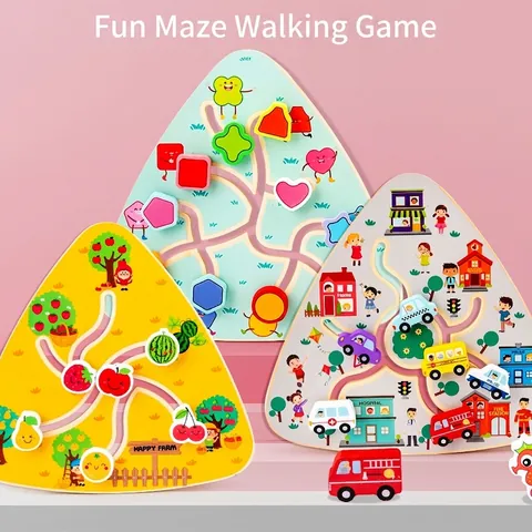 Wooden Montessori Logic Maze Puzzle Board Sliding Track Cognitive Learning Toys For Toddlers Educational Development