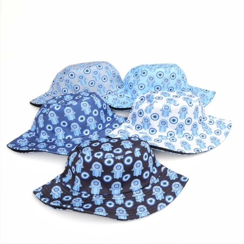 Bucket Hat Διπλής Όψεως Πολυεστέρα Βαμβάκι Evil Eye Hamsa Hand Εκτύπωση Αντιηλιακή Προστασία Ethnic Καλοκαιρινό Καπέλο