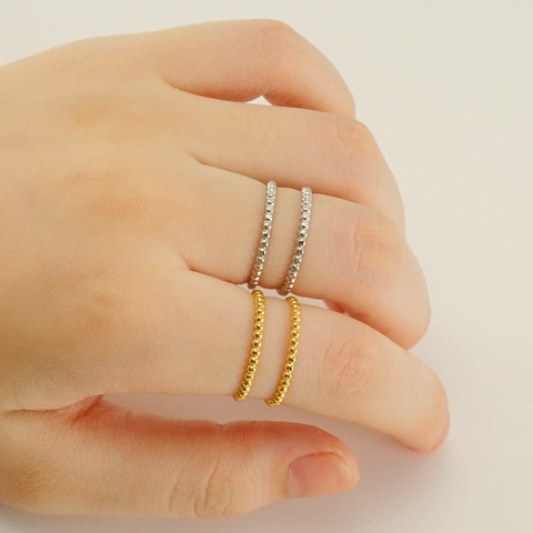 Anillo De Doble Capa Con Cuentas Acero Inoxidable Chapado En Oro De 18K Ajustable Geométrico Joyería Para Mujer