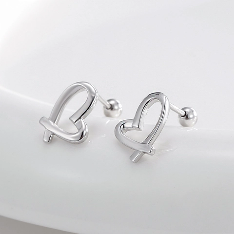 925 Sterling Silver Irregular Heart Stud Earrings For Women White Gold Plated Minimalist Loving Heart Earrings Jewelry Gift