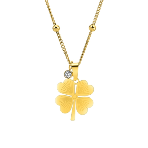 Collana Pendente Quadrifoglio Cuore Acciaio Titanio Placcato Oro Zirconia Cubica Conchiglia Gioielli Alla Moda Donne