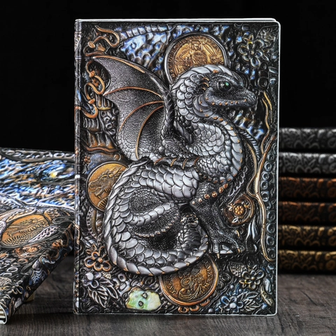 Cuaderno De Dragón En Relieve 3D Vintage Retro Piel Sintética Tapa Dura Diario Páginas Rayadas Estilo Gótico Mítico Regalo