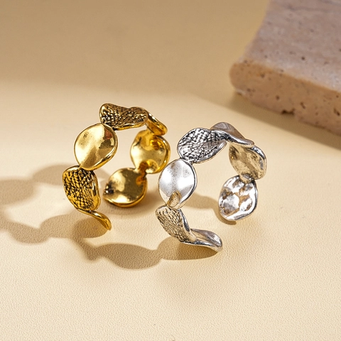 Anillo Abierto De Cobre Martillado Geométrico Circular Minimalista Joyas De Metal Para Mujeres Estilo Vintage Ajustable