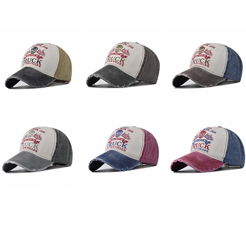 Gorra De Béisbol Vintage Lavada Algodón Patchwork Estampado Calavera Ajustable Sombrero De Sol Retro Unisex