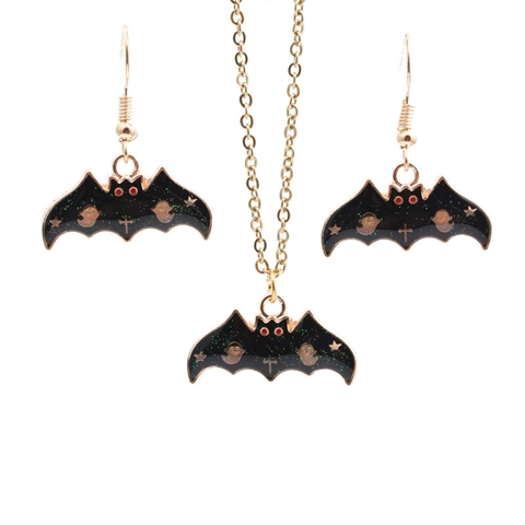 Collana E Orecchini A Pipistrello Di Halloween Gioielli Lega Smalto Glitter Fantasma Stella Gotica Novità Per Donne