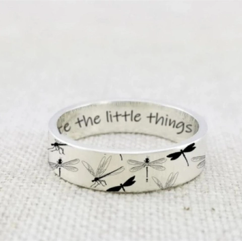 Vintage Dragonfly Ring Alloy Engraved Appreciate The Little Things Lettering Animal Jewelry Women Gift