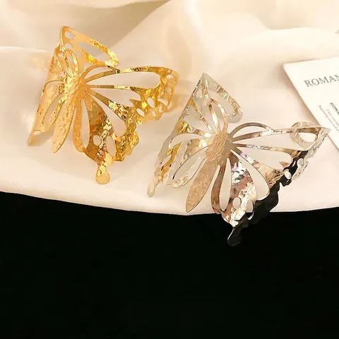 Bracciale Rigido Farfalla Traforata Metallo Martellato Regolabile Gioielli Di Moda Per Donne Ragazze Elegante