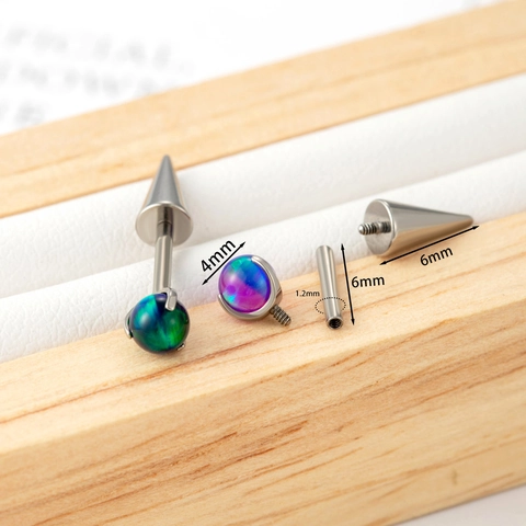 Titanium Alloy Synthetic Opal Cartilage Piercing Stud Internally Threaded Labret Jewelry Cone Spike Punk Fashion Unisex