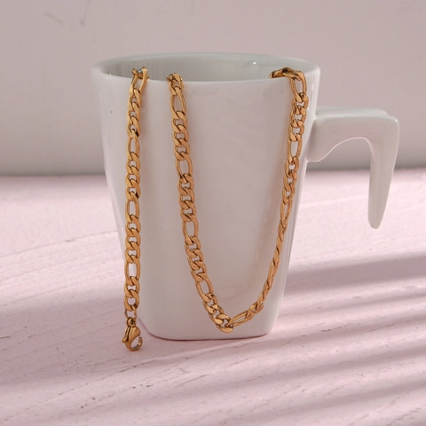 Moda Hip Hop Punk Acciaio Inossidabile Placcato Oro 5mm Collana a Catena Figaro per Donna Uomo Catena a Maglie Regolabile