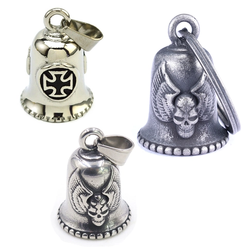 Collana Campanellino Custode Motociclista Acciaio Inossidabile Vintage Teschio Ali Gothic Gioielli Moto Da Uomo